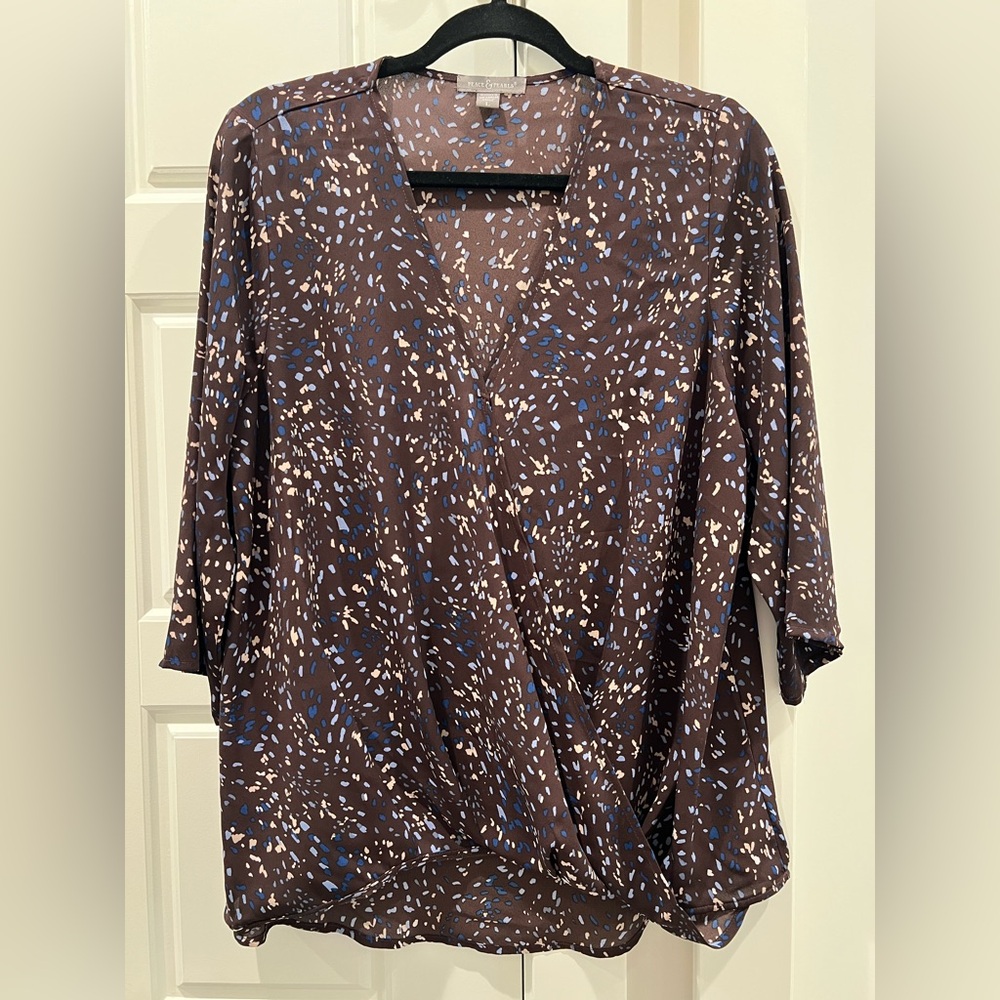Chic Patterned Women's Blouse in Brown and Blue